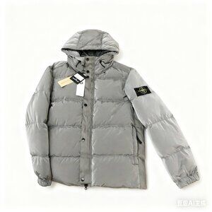 Stone Island Hooded Down Jacket Light Gray